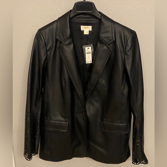 NWT Maeve Eyelet Sleeve Faux Black Leather Jacket Sz 14 MSRP $158 - Picture 2 of 8